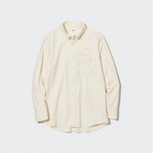 Uniqlo Flannel Regular FiT-Shirt Button Down Collar Skjorta Herr Vita | TIBSO-9478