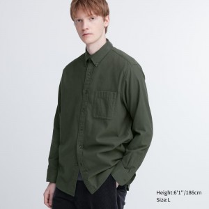 Uniqlo Flannel Regular FiT-Shirt Skjorta Herr Olivgröna | ECNGF-1937