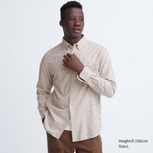 Uniqlo Flannel Regular Fit Checked Shirt Button Down Collar Skjorta Herr Vita | EOYQA-0196