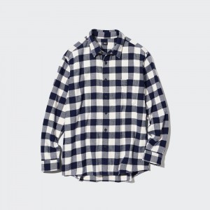 Uniqlo Flannel Regular Fit Checked Shirt Regular Collar Skjorta Herr Vita | FPAVC-0657