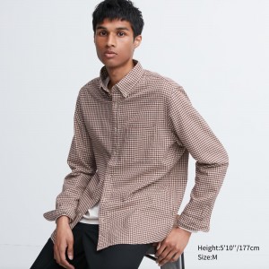 Uniqlo Flannel Regular Fit Checked Shirt Button Down Collar Skjorta Herr Röda | KVUBE-2715