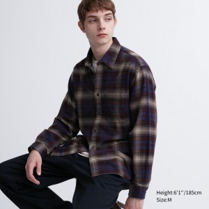 Uniqlo Flannel Regular Fit Checked Shirt Regular Collar Skjorta Herr Vinröda | XQEFC-2841