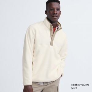 Uniqlo Fleece Button Up Pullover Hoodie Herr Vita | UMZQY-7103