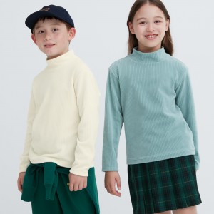 Uniqlo Fleece Ribbed High Neck Long Sleeved T-Shirt T-shirt Barn Vita | TJMEU-1497
