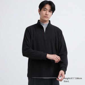 Uniqlo Fleece Stretch Half Zipped Long Sleeved T-Shirt T-shirt Herr Svarta | OAINE-3985
