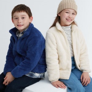 Uniqlo Fluffy Fleece Zipped Jacket Jackor Barn Blå | OPTZG-6328