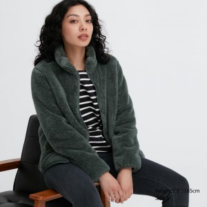 Uniqlo Fluffy Fleece Zipped Jacket Jackor Dam Mörkgröna | RZUND-4017