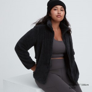 Uniqlo Fluffy Fleece Zipped Jacket Jackor Dam Svarta | WEUPB-5794