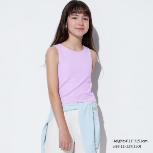 Uniqlo Girls Airism Cotton Ribbed Sleeveless Bra Top T-shirt Barn Lila | OYIJR-7952