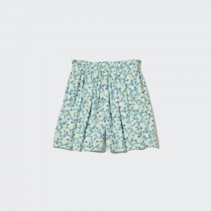 Uniqlo Girls Linen Blend Flower Print Easy Shorts Shorts Barn Gröna | GPYCZ-9412