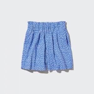 Uniqlo Girls Seersucker Flower Print Easy Shorts Shorts Barn Blå | MYJTR-0957