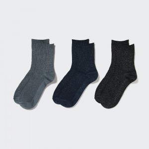 Uniqlo Glitter Socks Three Pairs Strumpor Dam Mörkgrå | JAQDT-4692