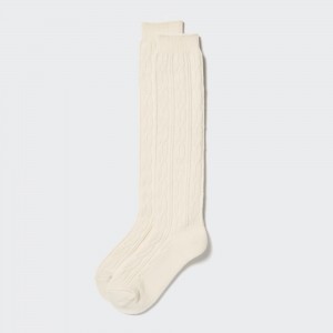 Uniqlo Heattech Cable Knit High Thermal Socks Strumpor Dam Vita | HIGCN-4230