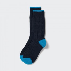 Uniqlo Heattech Cable Knit Thermal Socks Strumpor Dam Marinblå | LKNAG-1028