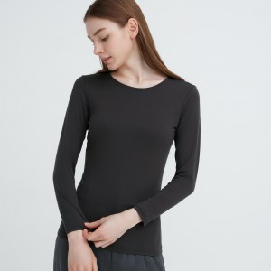 Uniqlo Heattech Crew Neck Long Sleeved Thermal Top T-shirt Dam Mörkgrå | CYSBM-2084