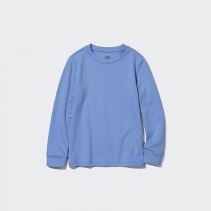Uniqlo Heattech Extra Warm Cotton Crew Neck Long Sleeved Thermal Top T-shirt Barn Blå | QSJLY-8093