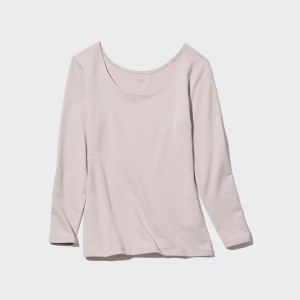 Uniqlo Heattech Extra Warm Cotton Scoop Neck Long Sleeved Thermal Top T-shirt Dam Ljusgrå | SPQRE-2605