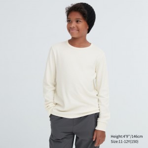 Uniqlo Heattech Extra Warm Cotton Waffle Crew Neck Long Sleeved Thermal Top T-shirt Barn Vita | OTZHY-0492