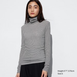 Uniqlo Heattech Extra Warm Seamless Ribbed Striped Turtleneck Long Sleeved Thermal Top T-shirt Dam Vita | LBZGX-3287
