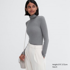 Uniqlo Heattech Extra Warm Seamless Ribbed Turtleneck Long Sleeved Thermal Top T-shirt Dam Grå | ZGMQW-4362