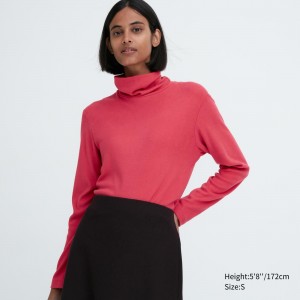 Uniqlo Heattech Fleece Turtleneck Long Sleeved Thermal Top T-shirt Dam Röda | OQPGJ-5372