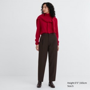 Uniqlo Heattech Pleated Trousers Blast Dam Mörkbruna | YBUOT-4097