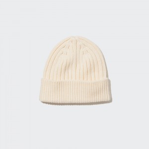 Uniqlo Heattech Ribbed Beanie Hat Väskor Dam Vita | QYCHF-1985