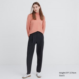 Uniqlo Heattech Striped Pleated Trousers Long Blast Dam Marinblå | RKAPX-9843