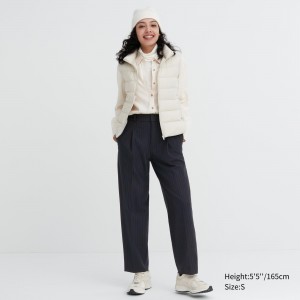Uniqlo Heattech Striped Pleated Trousers Blast Dam Marinblå | WUQDR-6819