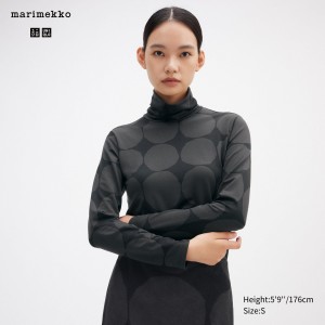 Uniqlo Heattech Turtleneck Dot Print Turtleneck Long Sleeved Thermal Top T-shirt Dam Mörkgrå | NUODJ-6185