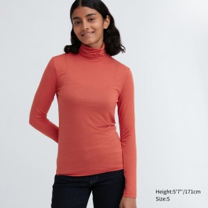 Uniqlo Heattech Ultra Light Turtleneck Long Sleeved Thermal Top T-shirt Dam Orange | QIOGE-8540