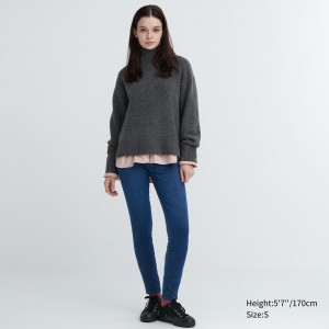 Uniqlo Heattech Ultra Stretch Denim High Rise Leggings Trousers Blast Dam Blå | HMJRZ-1572