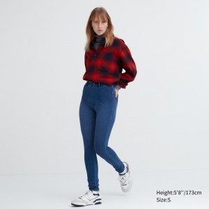 Uniqlo Heattech Ultra Stretch Denim High Rise Leggings Trousers Long Blast Dam Blå | VXLUQ-9382