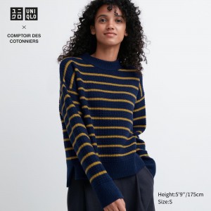 Uniqlo Lambswool Striped Jumper Jumpers Dam Marinblå | IGRDP-7652