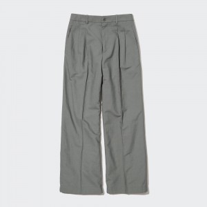 Uniqlo Linen Blend Pleated Wide Leg Trousers Blast Dam Olivgröna | BUSWG-8705