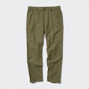 Uniqlo Linen Blend Relaxed Fit Trousers Långbyxor Herr Olivgröna | VIKOJ-7836