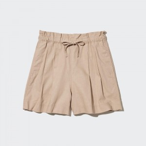 Uniqlo Linen Cotton Shorts Shorts Dam Beige | CQKFB-0159
