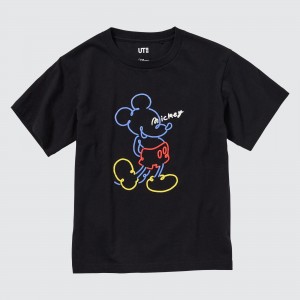 Uniqlo Mickey Stands Ut Graphic T-Shirt T-shirt Barn Svarta | ONJXG-4891