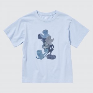 Uniqlo Mickey Stands Ut Graphic T-Shirt T-shirt Barn Ljusblå | SUHNI-1437