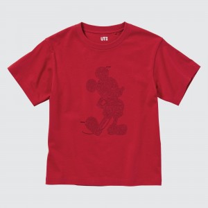 Uniqlo Mickey Stands Ut Graphic T-Shirt T-shirt Barn Röda | VQASN-2041
