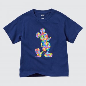Uniqlo Mickey Stands Ut Graphic T-Shirt T-shirt Barn Blå | WBURD-8501