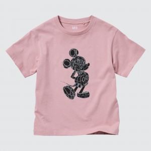 Uniqlo Mickey Stands Ut Graphic T-Shirt T-shirt Barn Rosa | XJSYB-1580