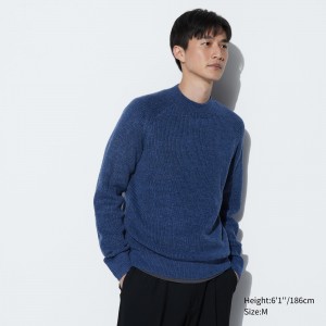 Uniqlo Middle Gauge Knit Mock Neck Jumper Jumpers Herr Blå | YNQPJ-6501