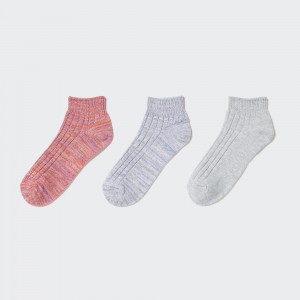 Uniqlo Mixed Yarn Ribbed Short Socks Three Pairs Strumpor Dam Rosa | OQDPL-1428