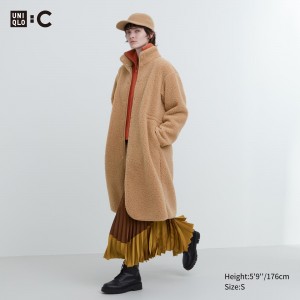 Uniqlo Pile Lined Fleece Stand Collar Coat Jackor Dam Beige | TLYVU-9635