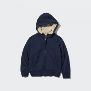Uniqlo Pile Lined Sweat Zipped Hoodie Jackor Barn Marinblå | CUBDK-5312