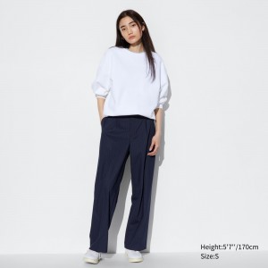 Uniqlo Pleated Wide Leg Striped Trousers Blast Dam Marinblå | FIONS-7903