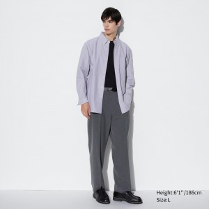 Uniqlo Pleated Wide Leg Trousers Långbyxor Herr Grå | GRYTW-3951