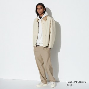 Uniqlo Pleated Wide Leg Trousers Långbyxor Herr Beige | TRMWZ-2318