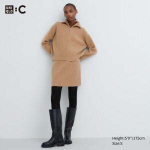 Uniqlo Premium Lambswool Mini Skirt Jumpers Dam Beige | MFVOL-7413